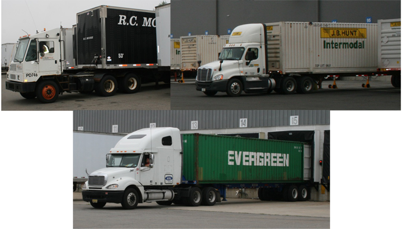 FIGURE 5. Tractors: Terminal Tractor, Day Cab, and Sleeper
These images show types of tractors used to pull semi-trailers. Shown are a terminal tractor used to move trailers around a warehouse facility, a day cab used for movements of trailers during a single day, and a sleeper cab that includes a compartment in which a driver sleeps.
FIGURE 5. Tractors: Terminal Tractor, Day Cab, and Sleeper
These images show types of tractors used to pull semi-trailers. Shown are a terminal tractor used to move trailers around a warehouse facility, a day cab used for movements of trailers during a single day, and a sleeper cab that includes a compartment in which a driver sleeps.
